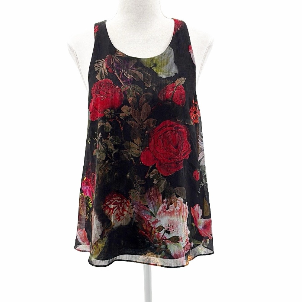 Alice + Olivia Floral Racerback With Keyhole A Line Blouse - Size Small